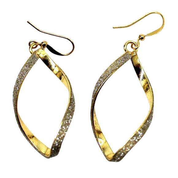 Unbranded Jewelry - Sparkle Dust Twisted Hoop Earrings • Goldtone • Classic & Simple • Drop • Hook